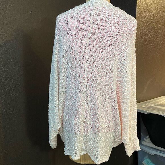Painted Threads‎ pink and white open knit dolman sleeves open front cardigan - Picture 6 of 7